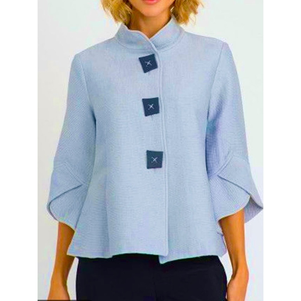NEW IC by Connie K Big button tulip sleeve top blouse Size L soft blue boho